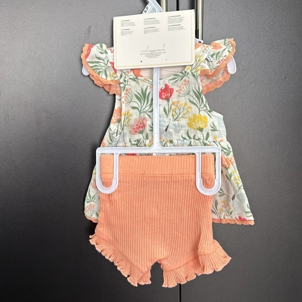 Catherine Malandrino Baby 3-piece set,flutter cap sleeve, ruffle shorts,headband